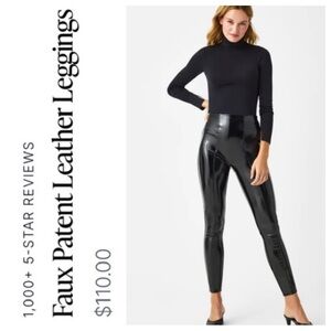 SPANX Sleek & Sexy Faux Patent Leather Leggings Black Size: M